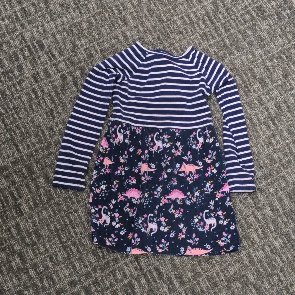 Rumi + Ryder Girls Blue Stripped Dinosaur Dress